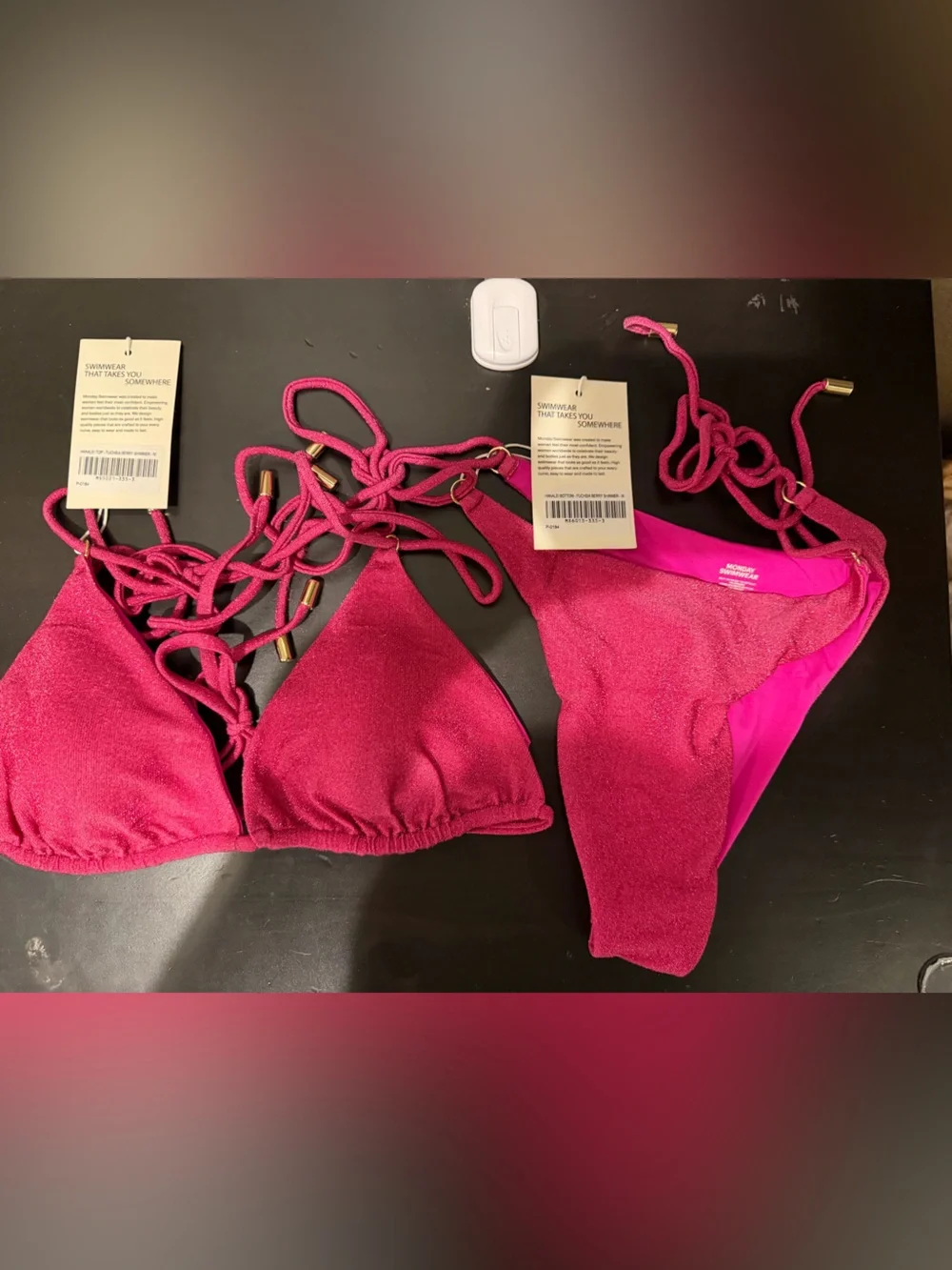MONDAY SWIMWEAR HANALEI TOP & BOTTOM FUCHSIA BERRY SHIMMER